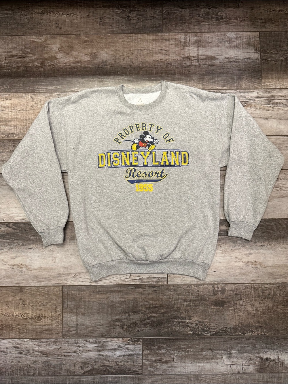 Disney Gray Crewneck Sweatshirt with Yellow & Navy Disneyland Logo